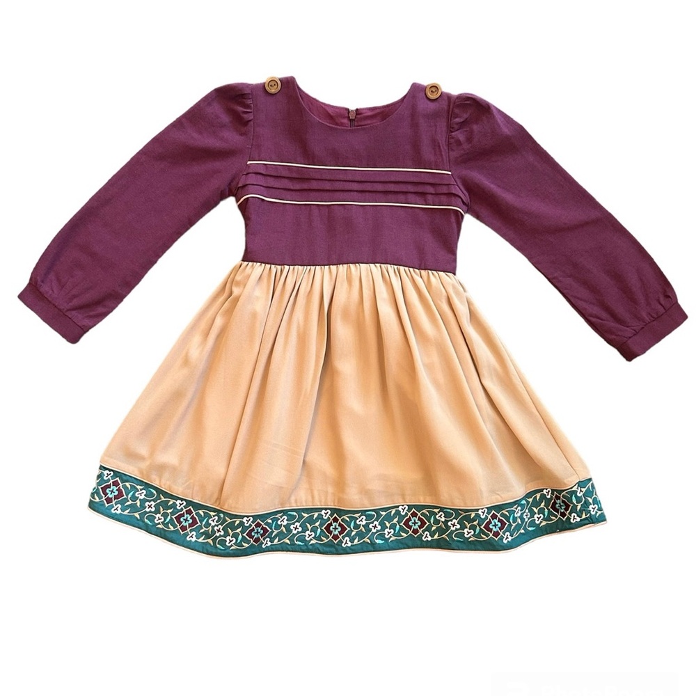Evie’s Closet burgundy and tan embroidered long sleeve dress size 5 NEW